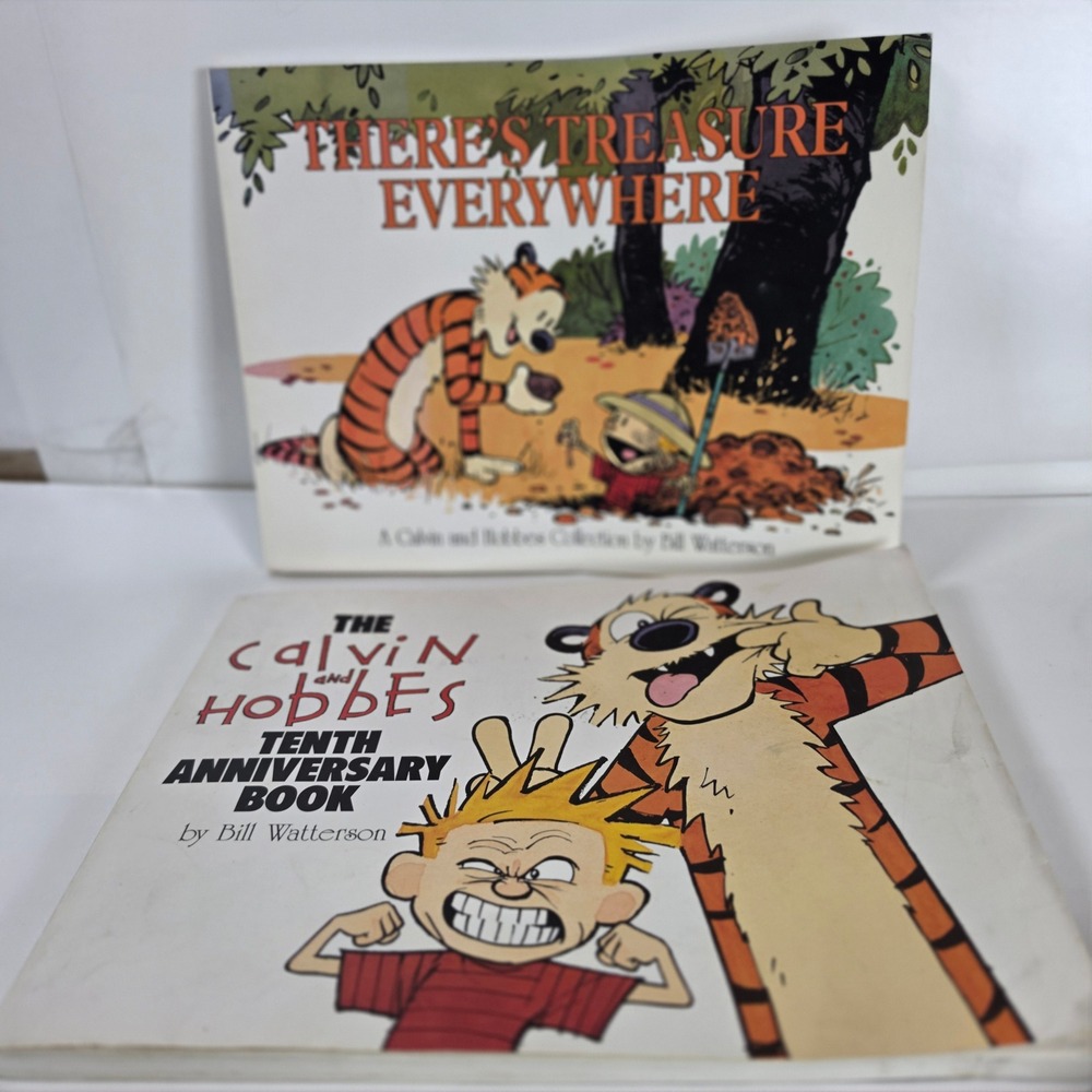 Calvin and Hobbes Lot 2 Books 10th Anniversary & There's Treasure Everywhere
